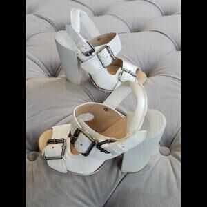 DRIES VAN NOTEN $650 Buckle Peep Toe Slingback Sandal White Heel Womens Shoes 35